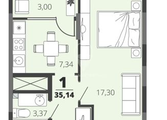 Продается 1-комнатная квартира, 34 м2, Рязань, микрорайон Олимпийский городок, 4, Октябрьский район