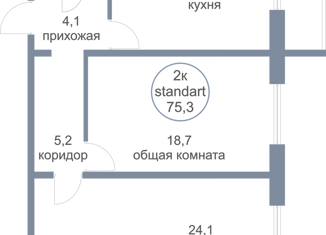Продаю 2-ком. квартиру, 75.3 м2, деревня Голубое, Трехсвятская улица, 13