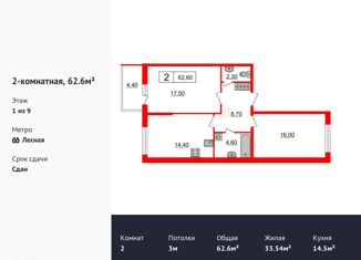 Продажа 2-ком. квартиры, 62.6 м2, Санкт-Петербург, Литовская улица, 2Х, Литовская улица