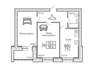 Продам 2-ком. квартиру, 59.2 м2, деревня Крутые Выселки, Заречная улица, 27А