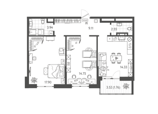 2-ком. квартира на продажу, 64.41 м2, Краснодар, улица Красных Партизан, 1/3, микрорайон Светлоград