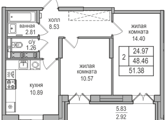 Продажа двухкомнатной квартиры, 50.9 м2, Санкт-Петербург