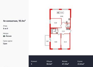 3-комнатная квартира на продажу, 90.4 м2, Санкт-Петербург, Литовская улица, 2Х, Литовская улица