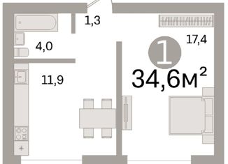 Однокомнатная квартира на продажу, 34.6 м2, Тюмень, Юганский проезд, 9, Центральный округ