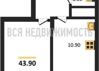 1-комнатная квартира на продажу, 43.9 м2, Воронеж, Краснознамённая улица, 57/5, ЖК Высота