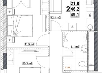 Продается 2-комнатная квартира, 49.1 м2, Нижний Новгород, Мещерский бульвар, 1, метро Стрелка