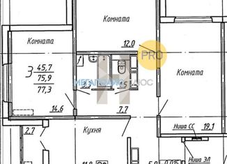 3-комнатная квартира на продажу, 77.3 м2, Воронеж, улица Маршала Одинцова, 25Б/5, ЖК Лазурный