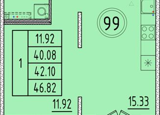 Однокомнатная квартира на продажу, 40.08 м2, посёлок Шушары, Образцовая улица, 6к2