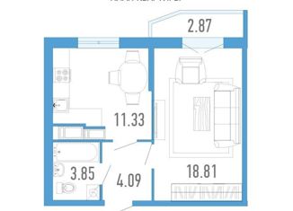 Продам 1-ком. квартиру, 38.2 м2, Мурино, Екатерининская улица, 3/4, ЖК Территория