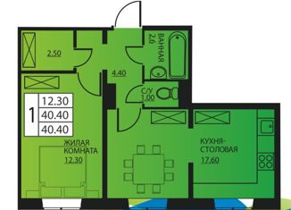 1-комнатная квартира на продажу, 40.1 м2, Пермь, улица Гашкова, 53к2с1, ЖК Мотовилихинский
