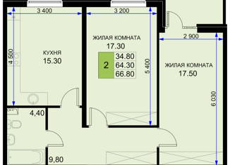 Продаю 2-комнатную квартиру, 66.8 м2, поселок Южный, Дозорная улица, 3к11