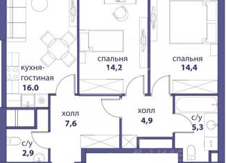Двухкомнатная квартира на продажу, 65.1 м2, Москва, район Хорошёво-Мнёвники, Шелепихинская набережная, 34к5