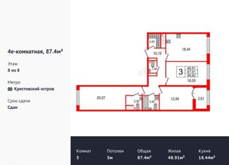 Продается 3-комнатная квартира, 87.4 м2, Санкт-Петербург, ЖК Зе Уан