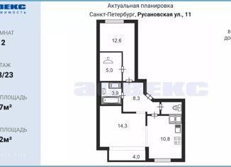 Продается двухкомнатная квартира, 57 м2, Санкт-Петербург, Русановская улица, 11, муниципальный округ Народный