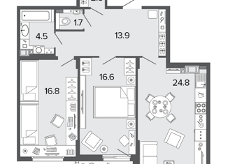 Двухкомнатная квартира на продажу, 80.8 м2, Санкт-Петербург, 11-я Красноармейская улица, 11, 11-я Красноармейская улица