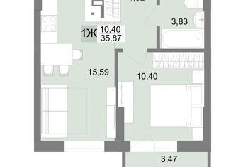 Однокомнатная квартира на продажу, 35.87 м2, Свердловская область, улица Шолохова, 2