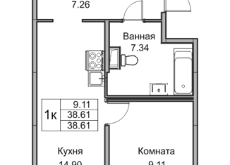 Продам 1-комнатную квартиру, 38.4 м2, Санкт-Петербург, Ивинская улица, 9