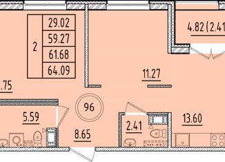 Продается двухкомнатная квартира, 59.27 м2, Санкт-Петербург, Образцовая улица, 6к3