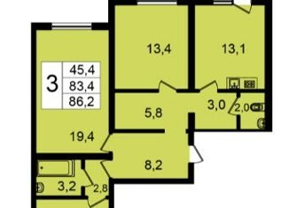 Двухкомнатная квартира на продажу, 86.2 м2, село Александровка, Первоцветная улица, 7