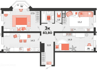 Продажа 3-комнатной квартиры, 83 м2, Краснодар, ЖК Абрикосово, улица имени Героя Георгия Бочарникова, 4к2