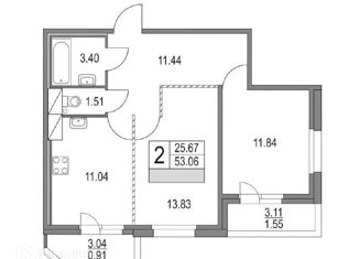 Продам 2-комнатную квартиру, 53.06 м2, Санкт-Петербург, Коломяжский проспект, 13к3, Приморский район