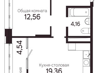 Продается 1-ком. квартира, 48.66 м2, Томск, Комсомольский проспект, 48/1, ЖК На Комсомольском 48