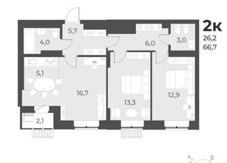 Продажа 2-комнатной квартиры, 66.7 м2, Новосибирск, улица Декоративный Питомник, 16/9