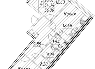 Продается двухкомнатная квартира, 56.36 м2, Санкт-Петербург, ЖК Модум, проспект Авиаконструкторов, 54