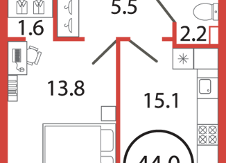 Продается однокомнатная квартира, 44 м2, поселок Бугры, Чайная улица, 2, ЖК Энфилд