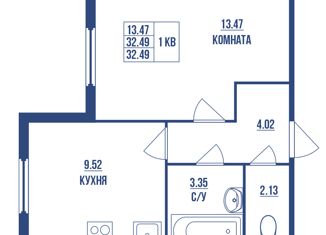 Продажа однокомнатной квартиры, 32.49 м2, Санкт-Петербург, Благодатная улица, 50, муниципальный округ Московская Застава