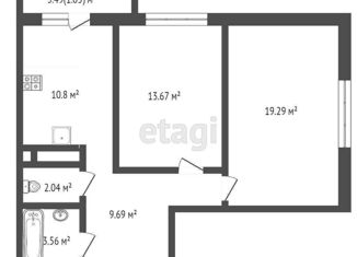 Двухкомнатная квартира на продажу, 62.54 м2, Симферополь, улица Никанорова, 4Д, ЖК Фиалка