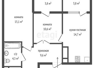 Двухкомнатная квартира на продажу, 59 м2, Свердловская область, улица Яскина, 14