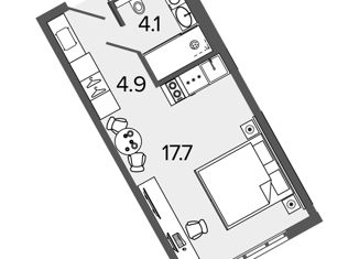 Квартира на продажу студия, 26.7 м2, Санкт-Петербург, Московский проспект, 103, метро Московские ворота