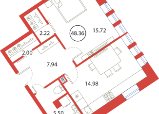 1-ком. квартира на продажу, 48.36 м2, Санкт-Петербург, Плесецкая улица, 4, ЖК Ариосто
