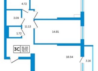 Продается трехкомнатная квартира, 72.71 м2, Республика Башкортостан, улица Софьи Перовской, 22