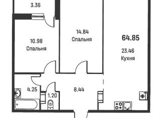 2-комнатная квартира на продажу, 64.85 м2, Ленинградская область, Графская улица, 12к2