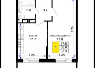 Продам 1-комнатную квартиру, 37.4 м2, Краснодар, ЖК Дыхание, улица Лётчика Позднякова, 2к15
