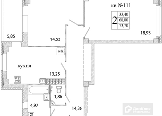 Продаю 2-ком. квартиру, 73.7 м2, деревня Писковичи, улица Гецентова, 7
