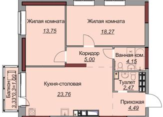 2-комнатная квартира на продажу, 74.9 м2, Ижевск, улица 10 лет Октября, 73, ЖК Покровский