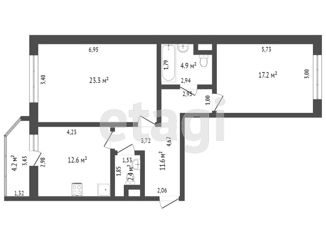 Двухкомнатная квартира на продажу, 64.7 м2, Тверь, улица Левитана, 58к2