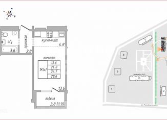 Продается квартира студия, 28.6 м2, Барнаул, 6-я Нагорная улица, 15, Центральный район
