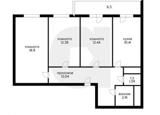 Продажа трехкомнатной квартиры, 77.1 м2, Краснодар, улица Евгении Жигуленко, 3к1, ЖК Территория счастья