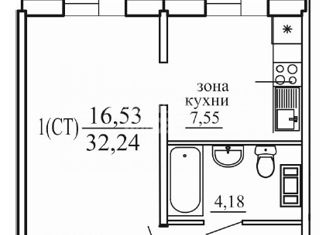 Продам однокомнатную квартиру, 32.2 м2, Челябинск, Курчатовский район, улица Маршала Чуйкова, 32