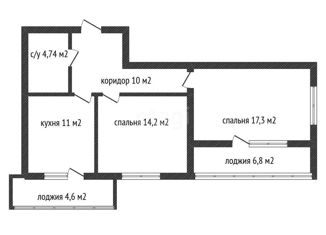 2-комнатная квартира на продажу, 58.9 м2, Краснодар, Кожевенная улица, 22, ЖК Резиденция