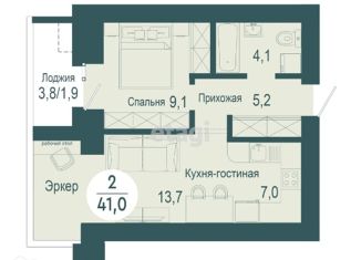 Двухкомнатная квартира на продажу, 41 м2, Красноярск, ЖК Скандис озеро, улица Авиаторов, 24