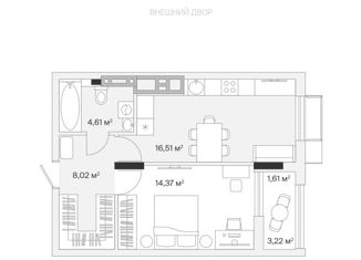 1-ком. квартира на продажу, 45.13 м2, поселок Малое Исаково