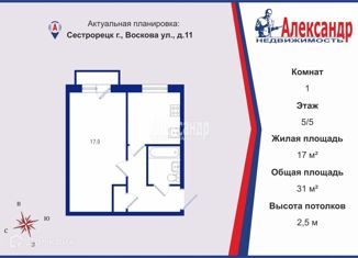 Продается однокомнатная квартира, 31 м2, Сестрорецк, улица Воскова, 11