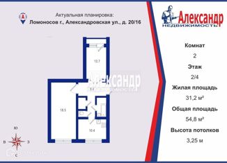 2-ком. квартира на продажу, 54.8 м2, Санкт-Петербург, Александровская улица, 20/16