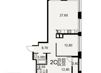 2-комнатная квартира на продажу, 67.9 м2, Рязань, Московское шоссе, 49к1, ЖК Акцент
