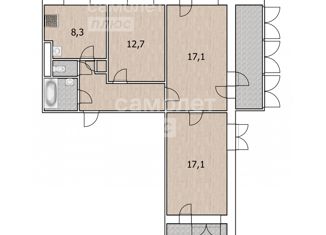 Продается 3-ком. квартира, 67.7 м2, Республика Башкортостан, Бакалинская улица, 68